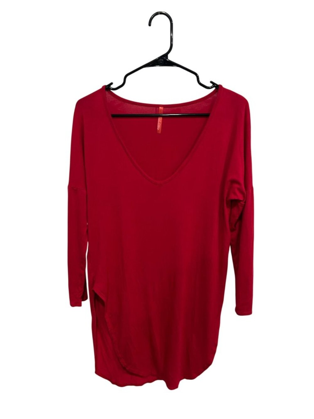 PaoLino Large Red Long Sleeve V-Neck Tunic Top Romanticcore Minimalist